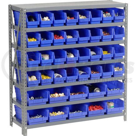 Global Industrial 603432BL Global Industrial&#153; Steel Shelving with Total 42 4"H Plastic Shelf Bins Blue, 36x12x39-7 Shelves