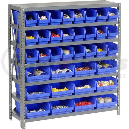 Global Industrial 603436BL Global Industrial&#153; Steel Shelving with Total 36 4"H Plastic Shelf Bins Blue, 36x18x39-7 Shelves