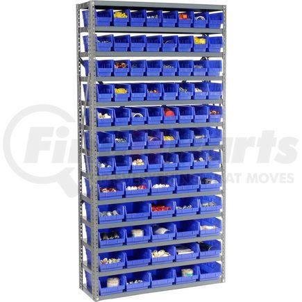 Global Industrial 603442BL Global Industrial&#153; Steel Shelving - Total 81 4"H Plastic Shelf Bins Blue, 36x12x72-13 Shelves