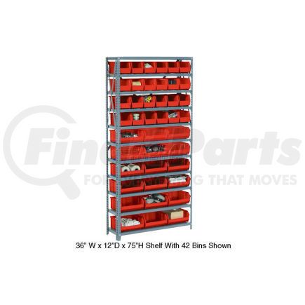 Global Industrial 506209RD Global Industrial&#153; Steel Open Shelving - 10 Red Plastic Stacking Bins 8 Shelves - 36 x 18 x 73
