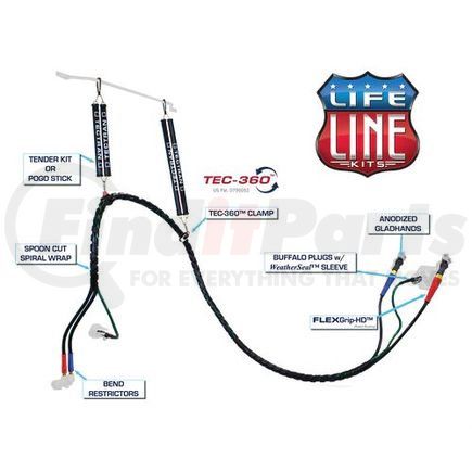 Tectran LK-13A12T Air Brake Hose and Power Cable Assembly - 12 ft., Red/Blue, for Tender/Slider
