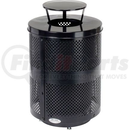 Global Industrial 261927BKD Global Industrial&#153; Outdoor Perforated Steel Trash Can W/Rain Bonnet Lid & Base, 36 Gallon,Black