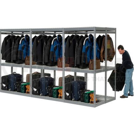Global Industrial 796550 Global Industrial&#8482; Boltless Luggage Garment Triple Combo Rack - 144"W x 48"D x 84"H