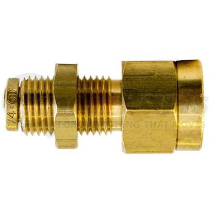 Tectran PL1386-4B Bulkhead Union Fitting - 1/4 in. Tube, 1/4 in. Thread, Brass, Push-Lock