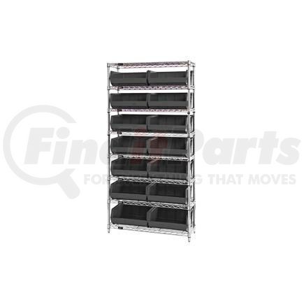 Global Industrial 268929BK Chrome Wire Shelving With 14 Giant Plastic Stacking Bins Black, 36x14x74