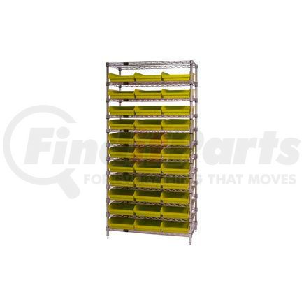 Global Industrial 268979YL Global Industrial&#153; Chrome Wire Shelving with 33 4"H Plastic Shelf Bins Yellow, 36x24x74