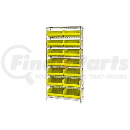 Global Industrial 268929YL Chrome Wire Shelving With 14 Giant Plastic Stacking Bins Yellow, 36x14x74