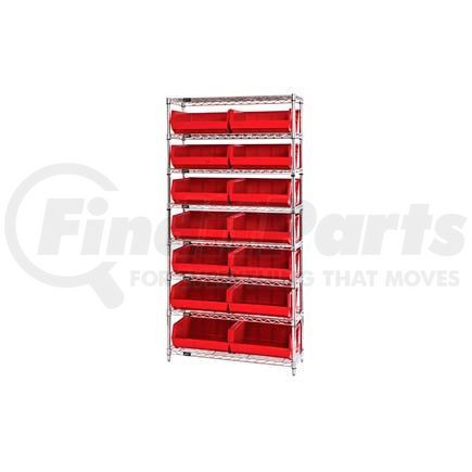 Global Industrial 268929RD Chrome Wire Shelving With 14 Giant Plastic Stacking Bins Red, 36x14x74