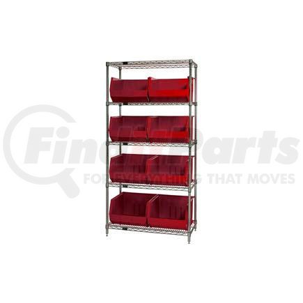 Global Industrial 268933RD Chrome Wire Shelving With 8 Giant Plastic Stacking Bins Red, 36x18x74