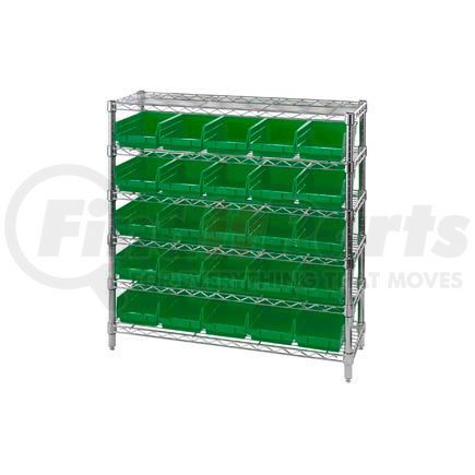 Global Industrial 268980GN Global Industrial&#153; Chrome Wire Shelving with 25 4"H Plastic Shelf Bins Green, 36x14x36