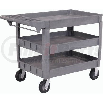 Global Industrial 242087 Global Industrial™ Deluxe Tray Top Plastic Utility Cart, 3 Shelf, 46"Lx25"W, 6" Casters, Gray