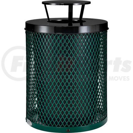 Global Industrial 261926GN Global Industrial&#153; Outdoor Diamond Steel Trash Can With Rain Bonnet Lid, 36 Gallon, Green