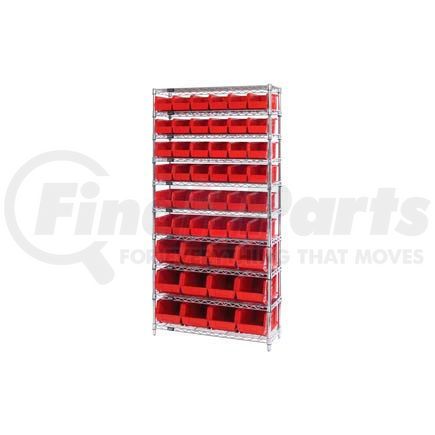 Global Industrial 268925RD Chrome Wire Shelving With 48 Giant Plastic Stacking Bins Red, 36x14x74