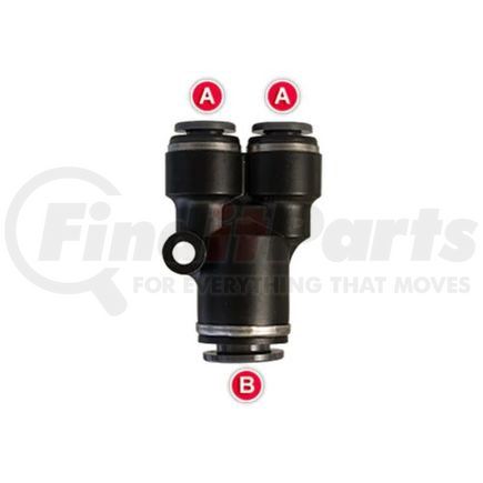 Tectran QL1363446 Push-On Hose Fitting - 1/4 in. Tube A, 3/8 in. Tube B, Y-Union, Composite