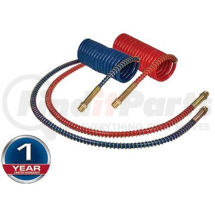Tectran 16212BV Air Brake Hose Assembly - 12 ft., V-Line Aircoil, Blue, with Brass Fittings