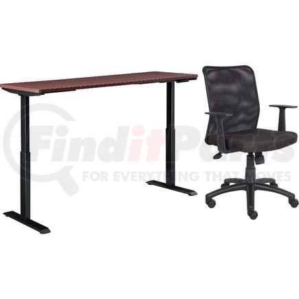 Global Industrial 695781MH-B Interion&#174; Height Adjustable Table with Chair Bundle - 72"W x 30"D, Mahogany W/ Black Base