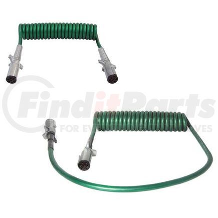 Tectran 7ATG222MG Trailer Power Cable - 12 ft., 7-Way, Powercoil, ABS, Green, with Spring Guards