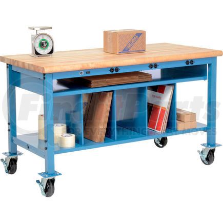 Global Industrial 244209A Global Industrial™ Mobile Packing Workbench Maple Block Safety Edge 60x30 with Lower Shelf Kit