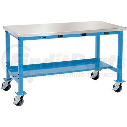 Global Industrial 319361BBL Global Industrial&#153; 48x30 Mobile Production Workbench Power Apron Stainless Steel Square Edge BL