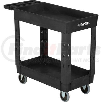 Global Industrial 800336 Global Industrial&#153; Tray Top Plastic Utility Cart, 2 Shelf, 38"Lx17-1/2"W, 5" Casters, Black