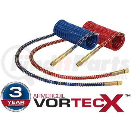 Tectran 16B15RH Air Brake Hose Assembly - 15 ft., VORTECX Armorcoil, Red, with Brass Handles