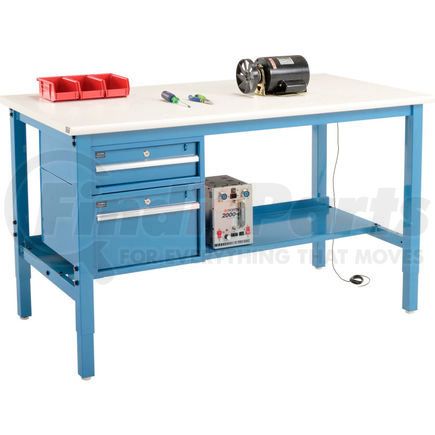 Global Industrial 319250BL Global Industrial&#153; 72"W x 30"D Production Workbench - ESD Safety Edge - Drawers & Shelf - Blue