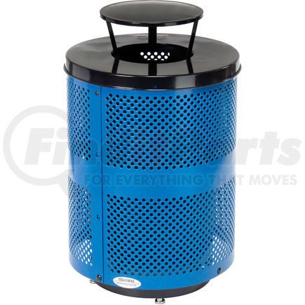 Global Industrial 261927BLD Global Industrial&#153; Outdoor Perforated Steel Trash Can W/Rain Bonnet Lid & Base, 36 Gallon, Blue