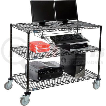 Global Industrial 695374BK Nexel&#153; 3-Shelf Mobile Wire Computer LAN Workstation w/Keyboard Tray, 48"W x 24"D x 40"H, Black