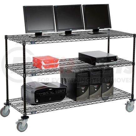 Global Industrial 695377BK Nexel&#153; 3-Shelf Mobile Wire Computer LAN Workstation, 60"W x 24"D x 40"H, Black