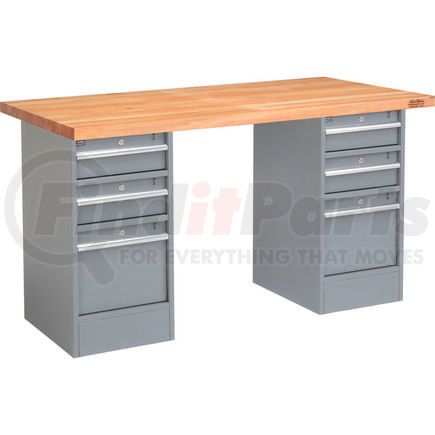 Global Industrial 318880 Global Industrial™ 96 x 30 Pedestal Workbench - 6 Drawers, Maple Block Square Edge - Gray