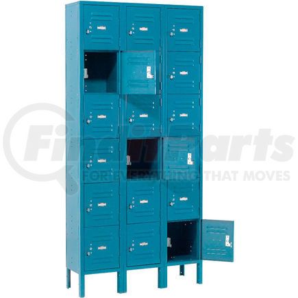 Global Industrial 652970BL Global Industrial™ Infinity® Six Tier 18 Door Locker, 12"Wx12"Dx12"H, Blue, Assembled
