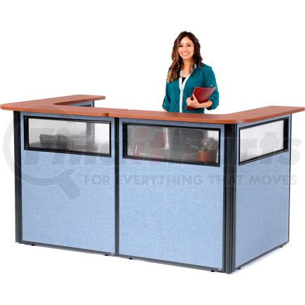 Global Industrial 694902WCB Interion&#174; U-Shaped Reception Station w/Window 88" W x 44"D x 44"H Cherry Counter Blue Panel