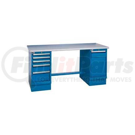 Global Industrial 253858 60x30 Square Plastic Pedestal Workbench with 5 Drawers & Cabinet