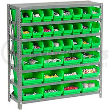 Global Industrial 603438GN Global Industrial&#153; Steel Shelving with 48 4"H Plastic Shelf Bins Green, 36x18x39-7 Shelves