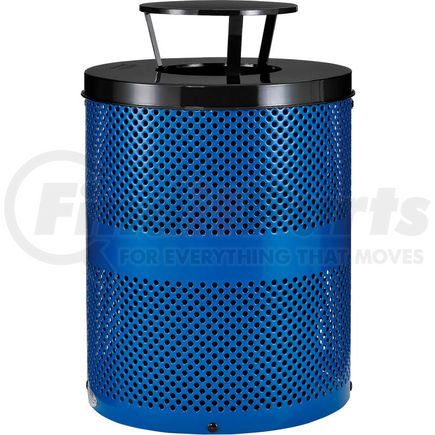 Global Industrial 261927BL Global Industrial&#153; Outdoor Perforated Steel Trash Can With Rain Bonnet Lid, 36 Gallon, Blue