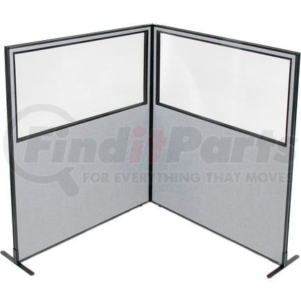 Global Industrial 695105GY Interion&#174; Freestanding 2-Panel Corner Room Divider w/Partial Window 60-1/4"W x 72"H Panels Gray