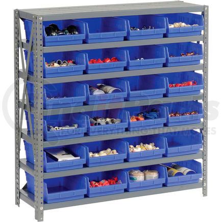 Global Industrial 603434BL Global Industrial&#153; Steel Shelving with 24 4"H Plastic Shelf Bins Blue, 36x18x39-7 Shelves