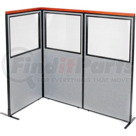 GLOBAL INDUSTRIAL 695037GY Interion&#174; Deluxe Freestanding 3-Panel Corner Divider w/Partial Window 36-1/4"W x 73-1/2"H Gray
