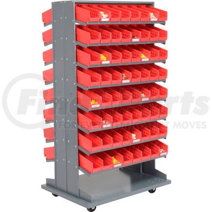 Global Industrial 603428RD Global Industrial&#153; 16 Shelf Double-Sided Mobile Pick Rack - 128 Red Plastic Shelf Bins 4" Wide