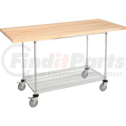 Global Industrial 252324 Global Industrial&#153; 72"W x 30"D Mobile Workbench - Wire Rack - Maple Butcher Block Square Edge