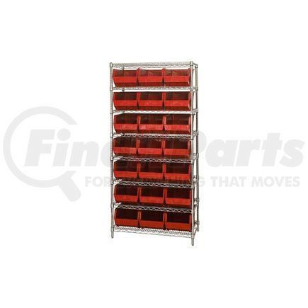 Global Industrial 268930RD Chrome Wire Shelving With 21 Giant Plastic Stacking Bins Red, 36x18x74