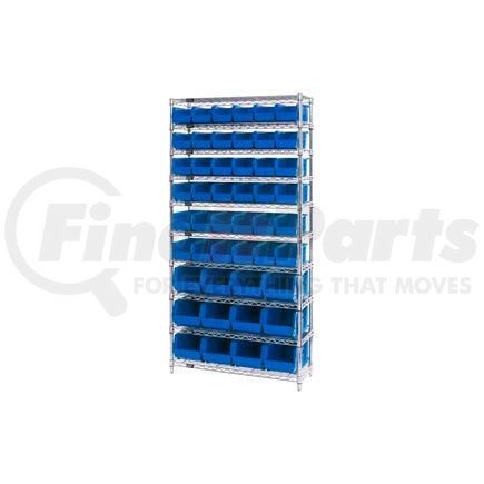 Global Industrial 268925BL Chrome Wire Shelving With 48 Giant Plastic Stacking Bins Blue, 36x14x74