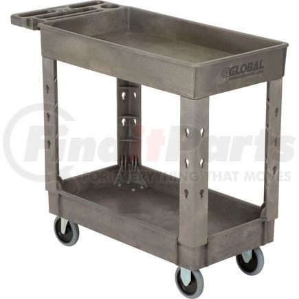 Global Industrial 800299 Global Industrial&#153; Tray Top Plastic Utility Cart, 2 Shelf, 38"Lx17-1/2"W, 5" Casters, Gray