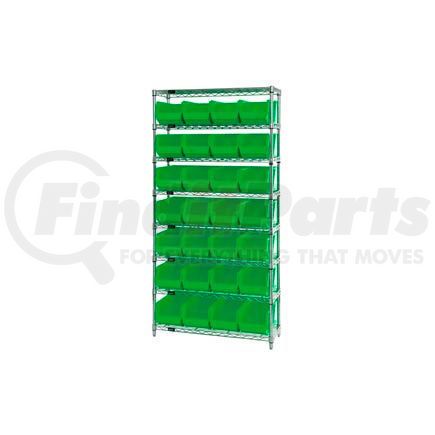 Global Industrial 268928GN Chrome Wire Shelving With 28 Giant Plastic Stacking Bins Green, 36x14x74