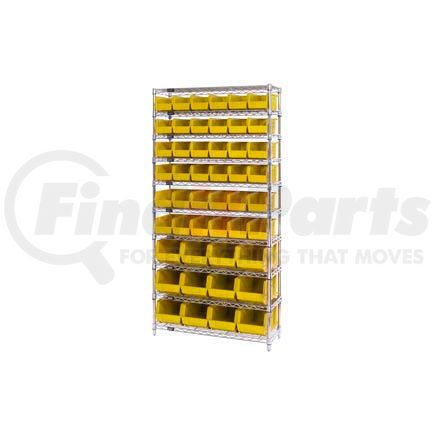 Global Industrial 268925YL Chrome Wire Shelving With 48 Giant Plastic Stacking Bins Yellow, 36x14x74