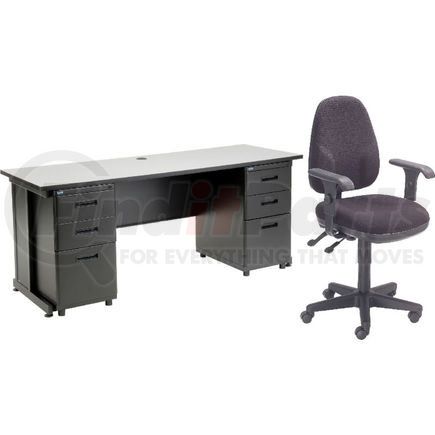 Global Industrial 670076GY-B1 Interion&#174; Office Desk and Fabric Chair Bundle with 3 Drawer Pedestals - 72" x 24" - Gray