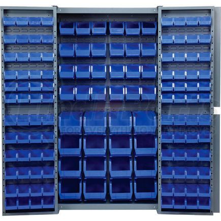 Global Industrial 603400BL Global Industrial&#153; Bin Cabinet Deep Door - 136 Blue Bins, 16-Gauge Unassembled Cabinet 38x24x72
