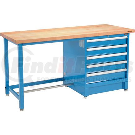 Global Industrial 711152 Global Industrial™ 72Wx30D Modular Workbench, 5 Drawers, Maple Butcher Block Square Edge, Blue