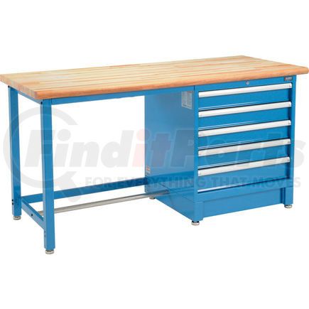 Global Industrial 711158 Global Industrial 72Wx30D Modular Workbench, 5 Drawers, Maple Butcher Block Safety Edge, Blue