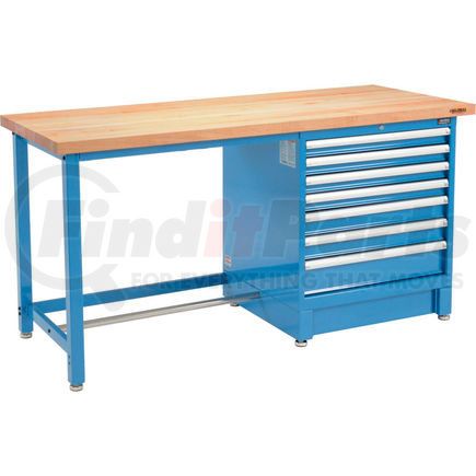 Global Industrial 711163 Global Industrial 72Wx30D Modular Workbench, 7 Drawers, Maple Butcher Block Square Edge, Blue